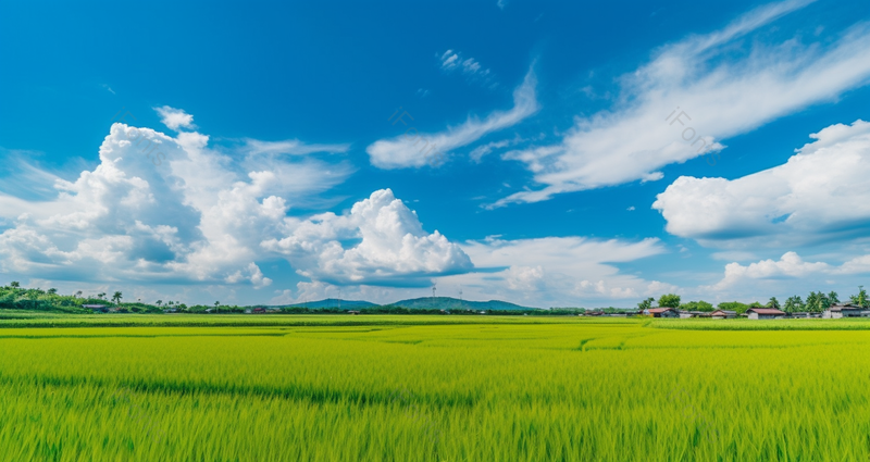 美丽的天空下一片绿色的水稻背景图,高清,摄影图,摄影图片,图片大全,摄影图免费下载